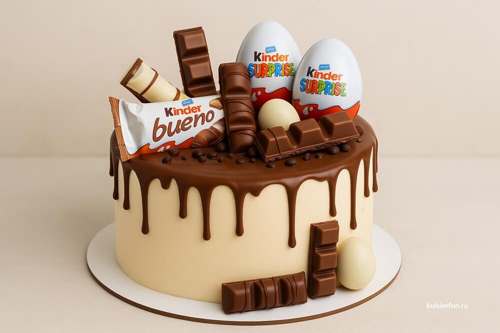 Торт Киндер с батончиками Kinder Bueno и яйцами Kinder Surpris