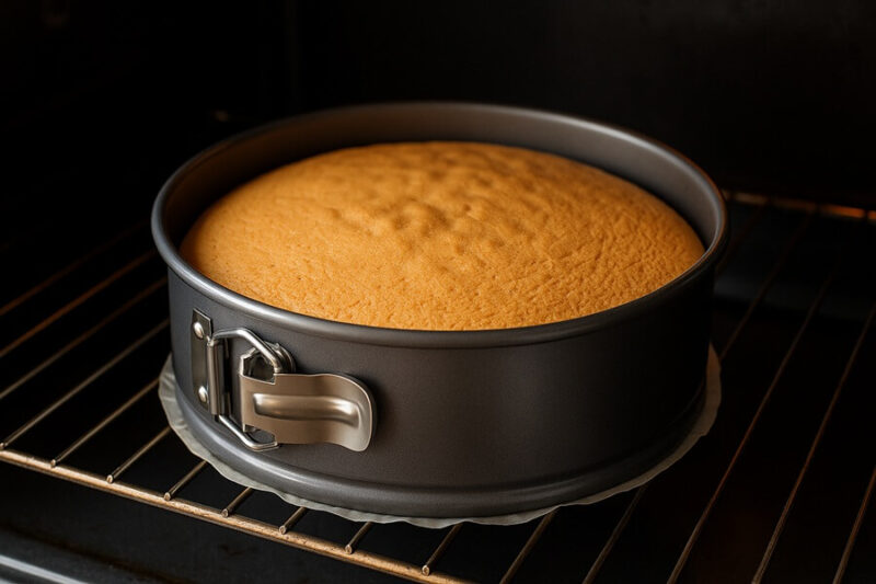 Бисквит для торта Киндер в форме во время выпечки