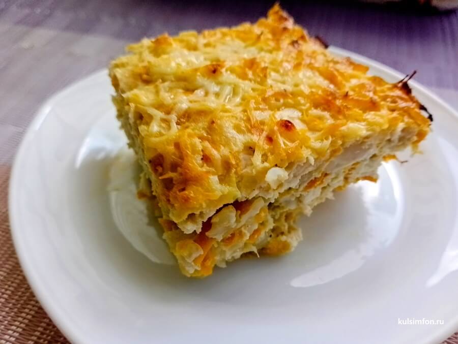 Капустная запеканка с куриной грудкой и сыром — сочное диетическое блюдо