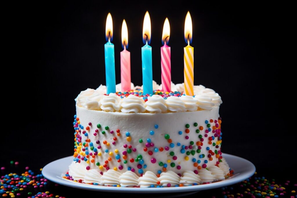 праздничный торт с разноцветными свечами