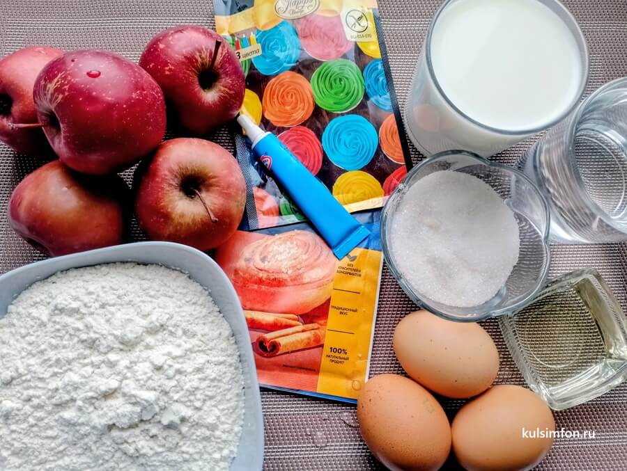 Продукты для приготовления блинчиков с яблоком и корицей