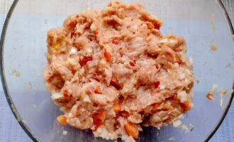 Перемешанный мясной фарш с овощами