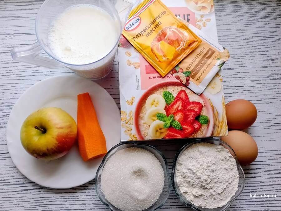Ингредиенты для овсяных оладий с яблоком и морковью