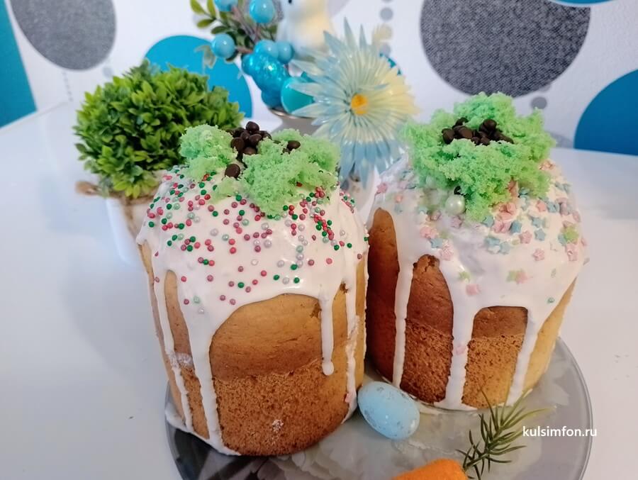 Апельсиновый кулич в духовке с глазурью и посыпкой